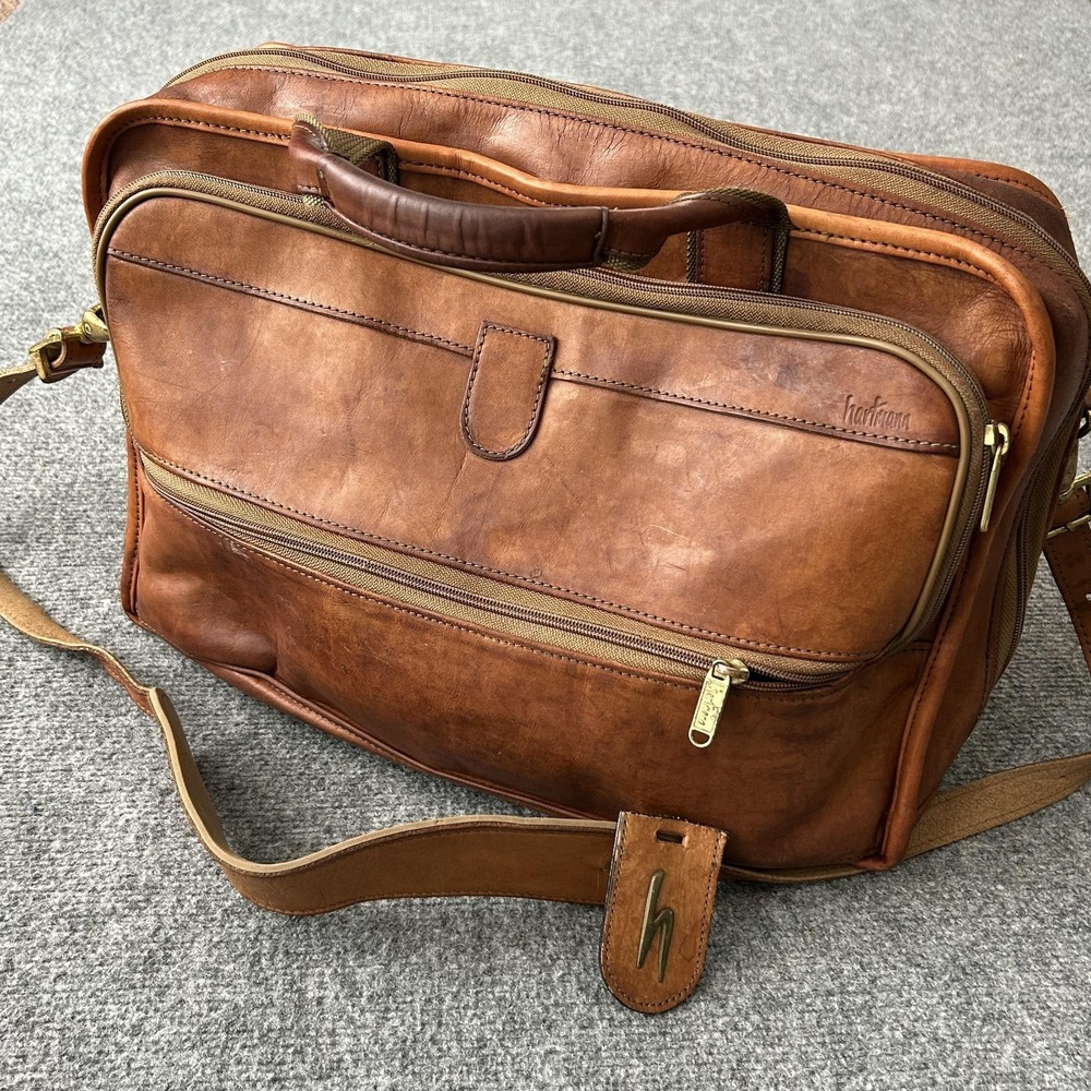 Hartmann Bag Attache Brown Leather‎ Laptop Soft Case Shoulder Briefcase Travel